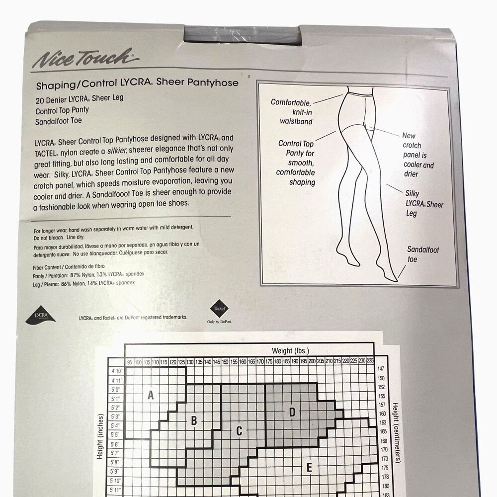 VTG Nice Touch Shaping Control Lycra Sheer Pantyhose Womens B Off  Black 3 Pairs - Picture 5 of 7